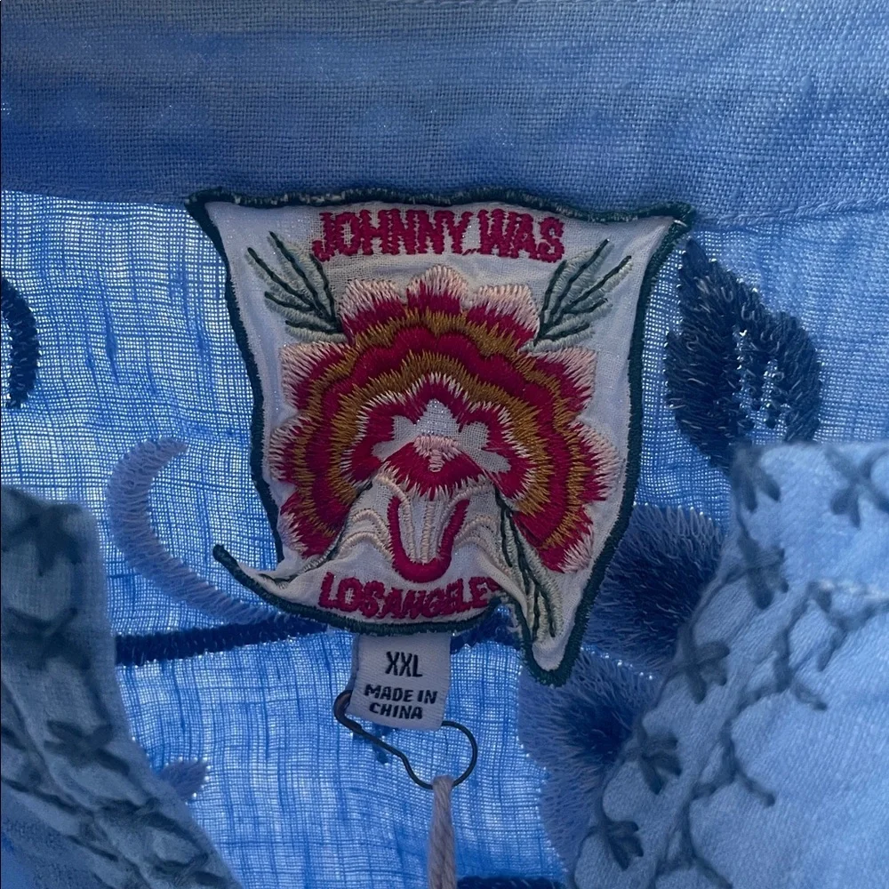 Johnny Was Embroidered Light Blue Floral Tunic - Picture 2 of 12